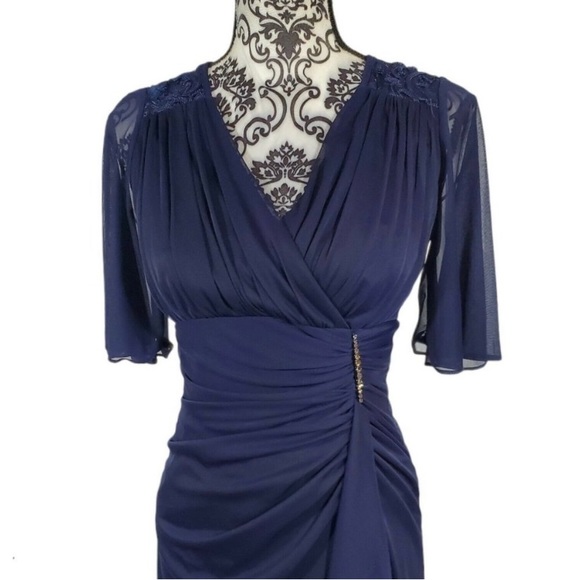 B&A by Betsy and Adam Sequin Lace Bodice Ruched Back Dress - Picture 6 of 8